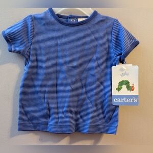 🆕 Vintage Carter's The Very Hungry Caterpillar Blue Striped Baby Tee Shirt RARE